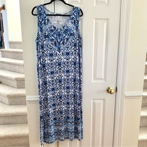 J. Jill Blue & White Mediterranean Mosaic Print Maxi Dress